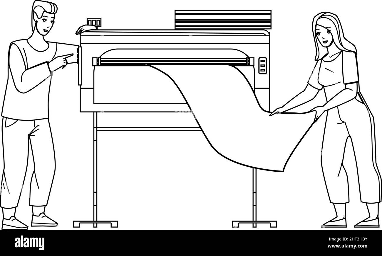 Print Machine Industry Equipment Use People Vector Stock Vector