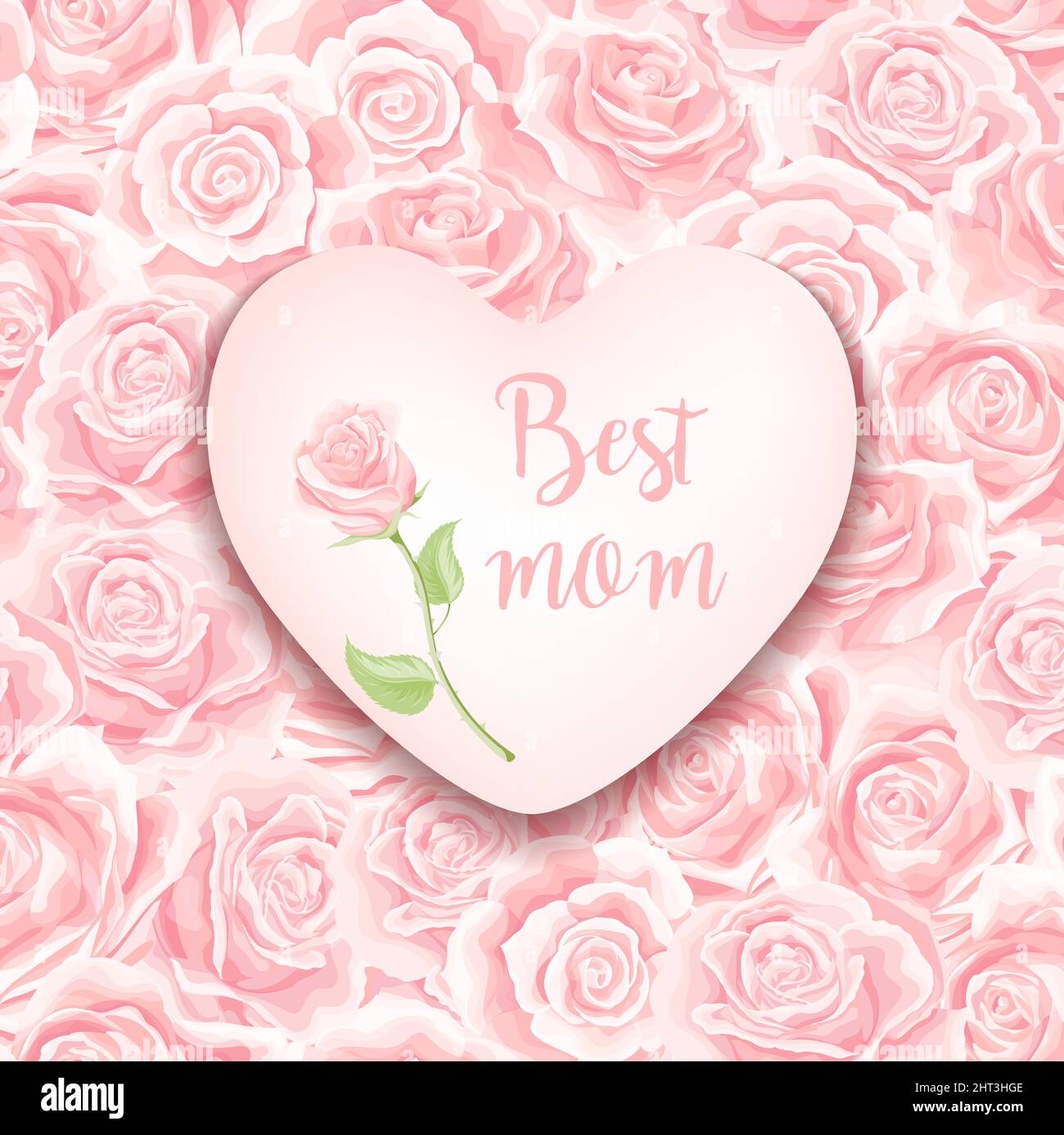 Vector Happy Mothers Day pink heart on cream pink roses filled ...