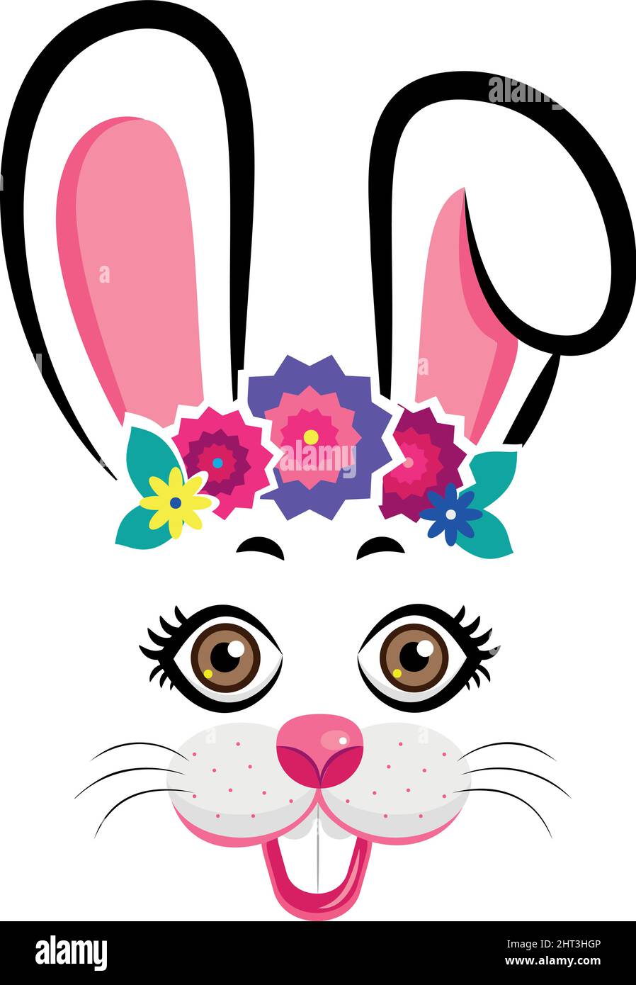 bunny masks with pink ears and flowers Stock Vector Image & Art - Alamy