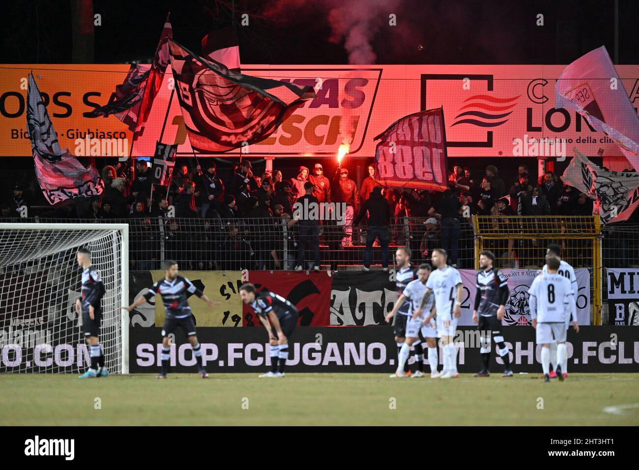 Lugano, Switzerland. 26th Feb, 2022. Lugano Fans during the Super League  match between FC Lugano and FC Servette at Cornaredo Stadium in Lugano,  Switzerland Cristiano Mazzi/SPP Credit: SPP Sport Press Photo. /Alamy