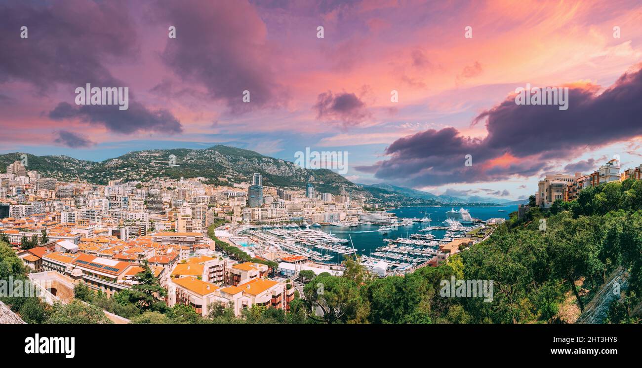 Monaco, Monte Carlo cityscape. Real estate architecture on mountain