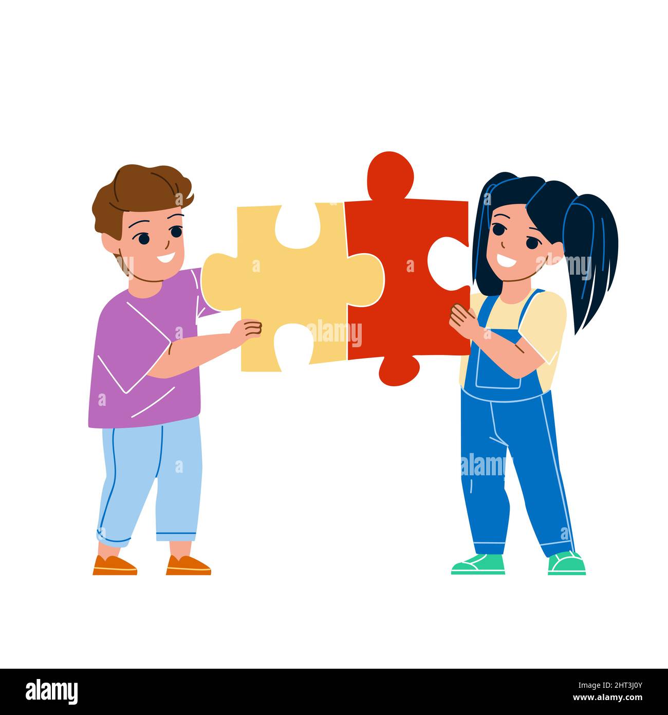 Boy And Girl Kids Playing Puzzle Together Vector Stock Vector Image ...