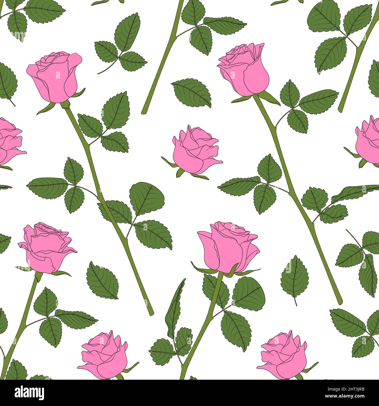 Seamless pattern with pink roses. Vector colored floral background. Stock Vector