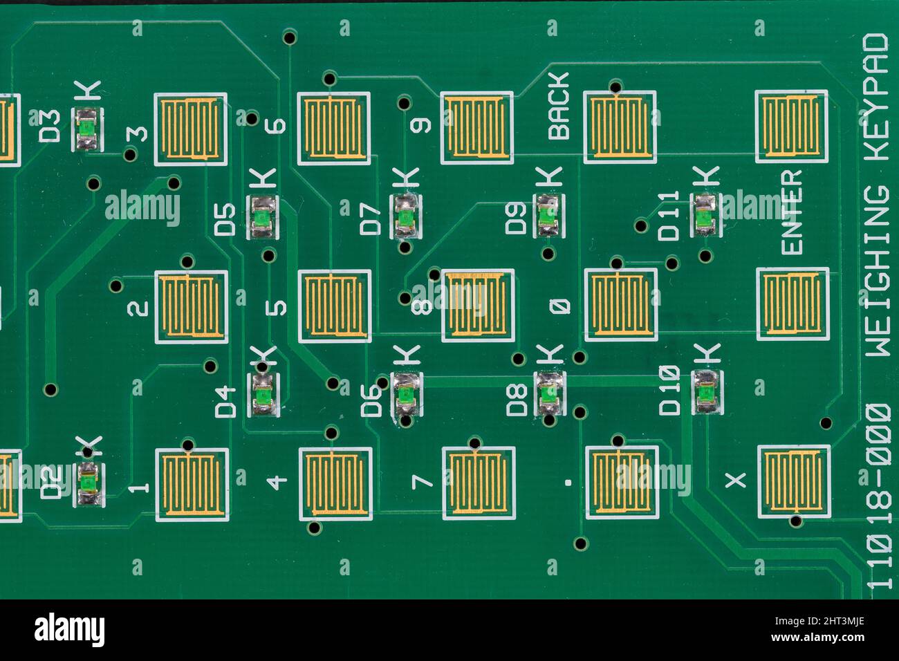Close up of a printed circuit board of the keyboard from a small