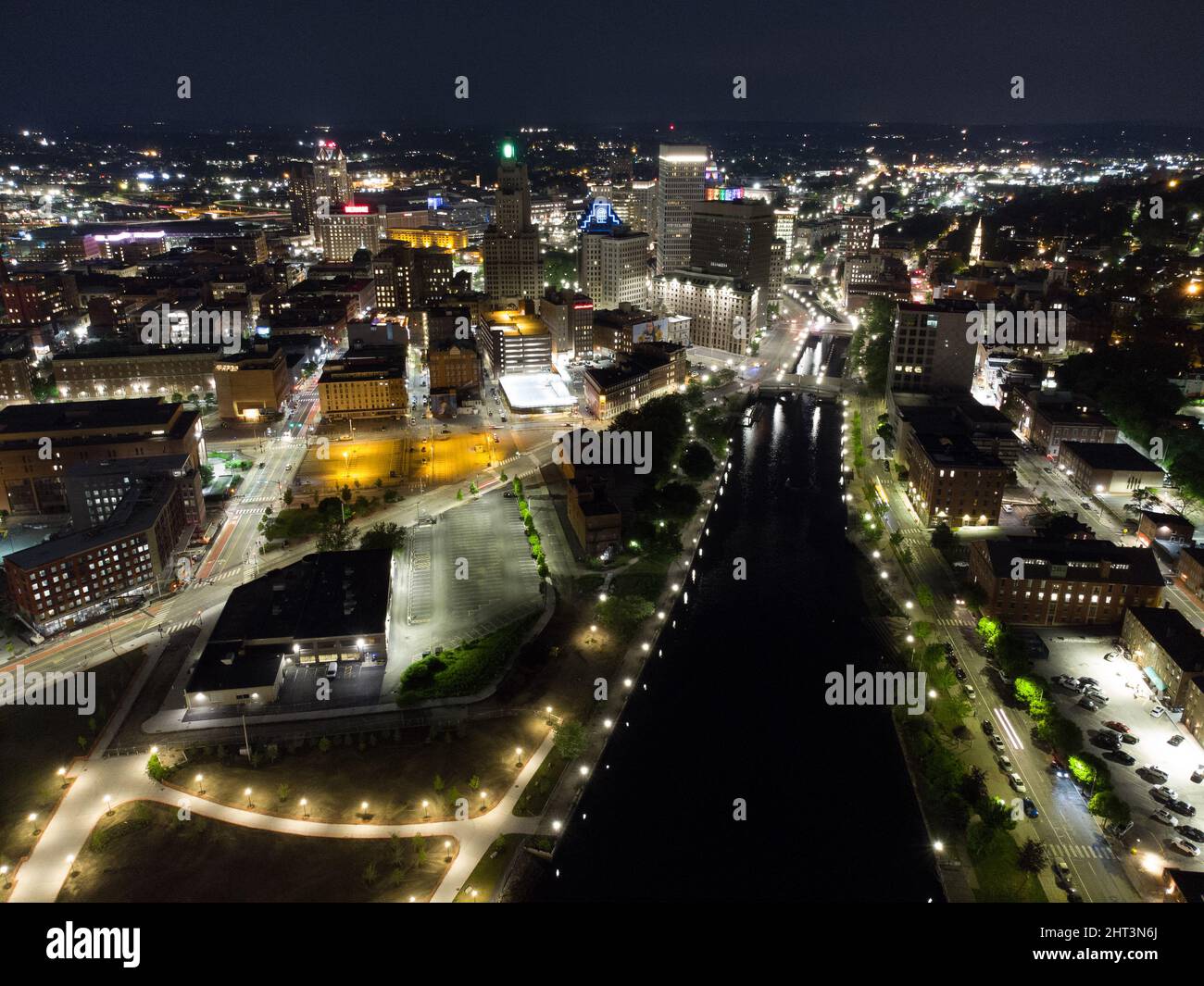Aerial view of a city with lights at night Stock Photo - Alamy