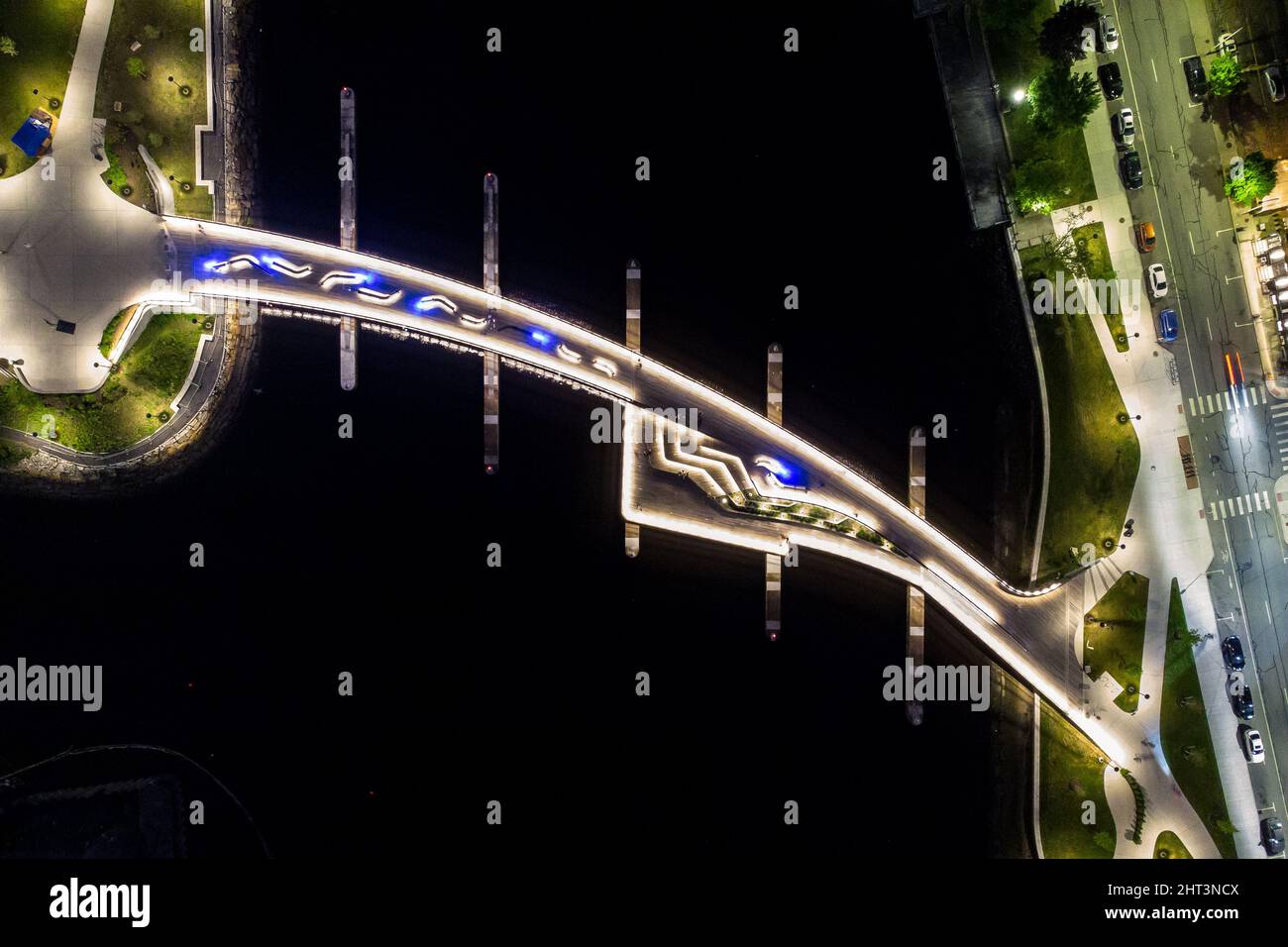 Aerial view of a city bridge with lights at night Stock Photo - Alamy