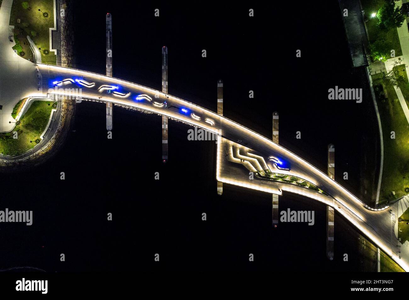Aerial view of a city bridge with lights at night Stock Photo - Alamy