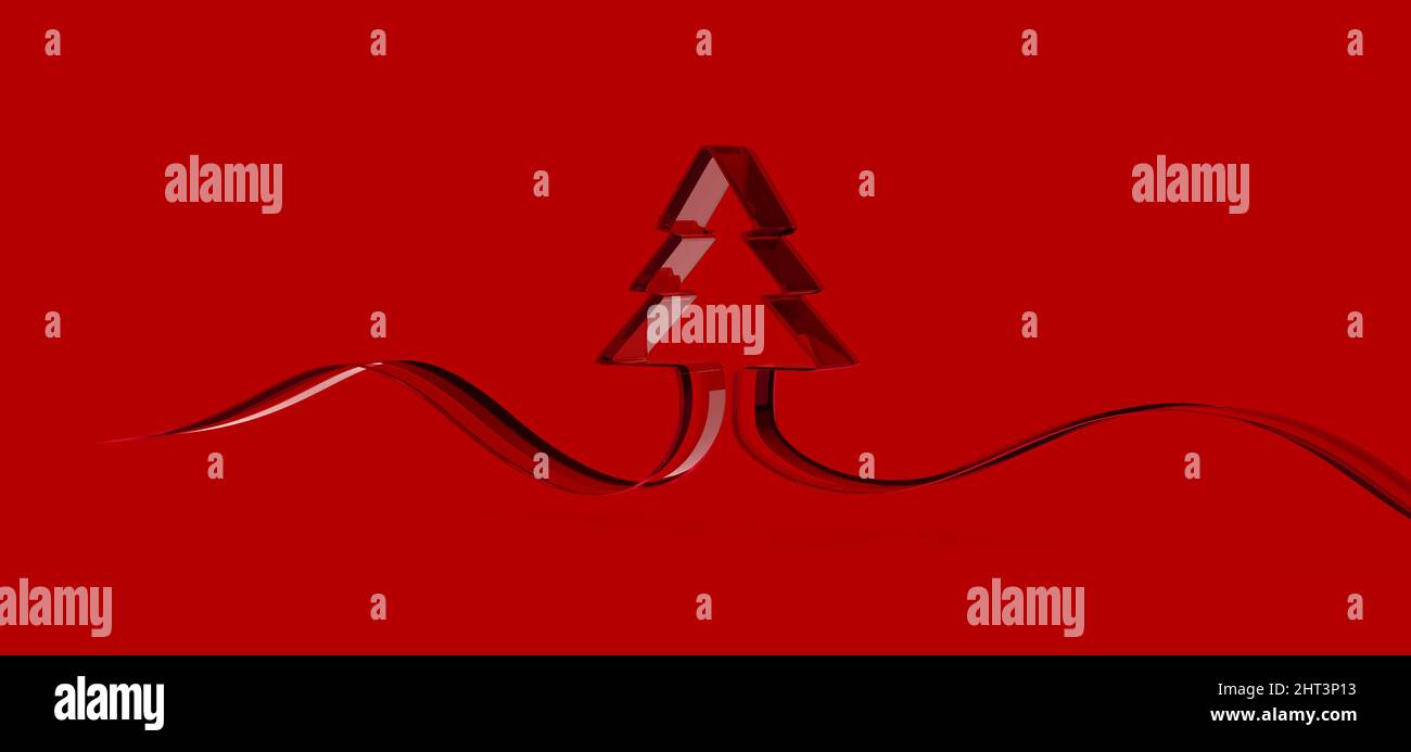 Illustration of a minimalistic 3d Christmas tree on a red background ...