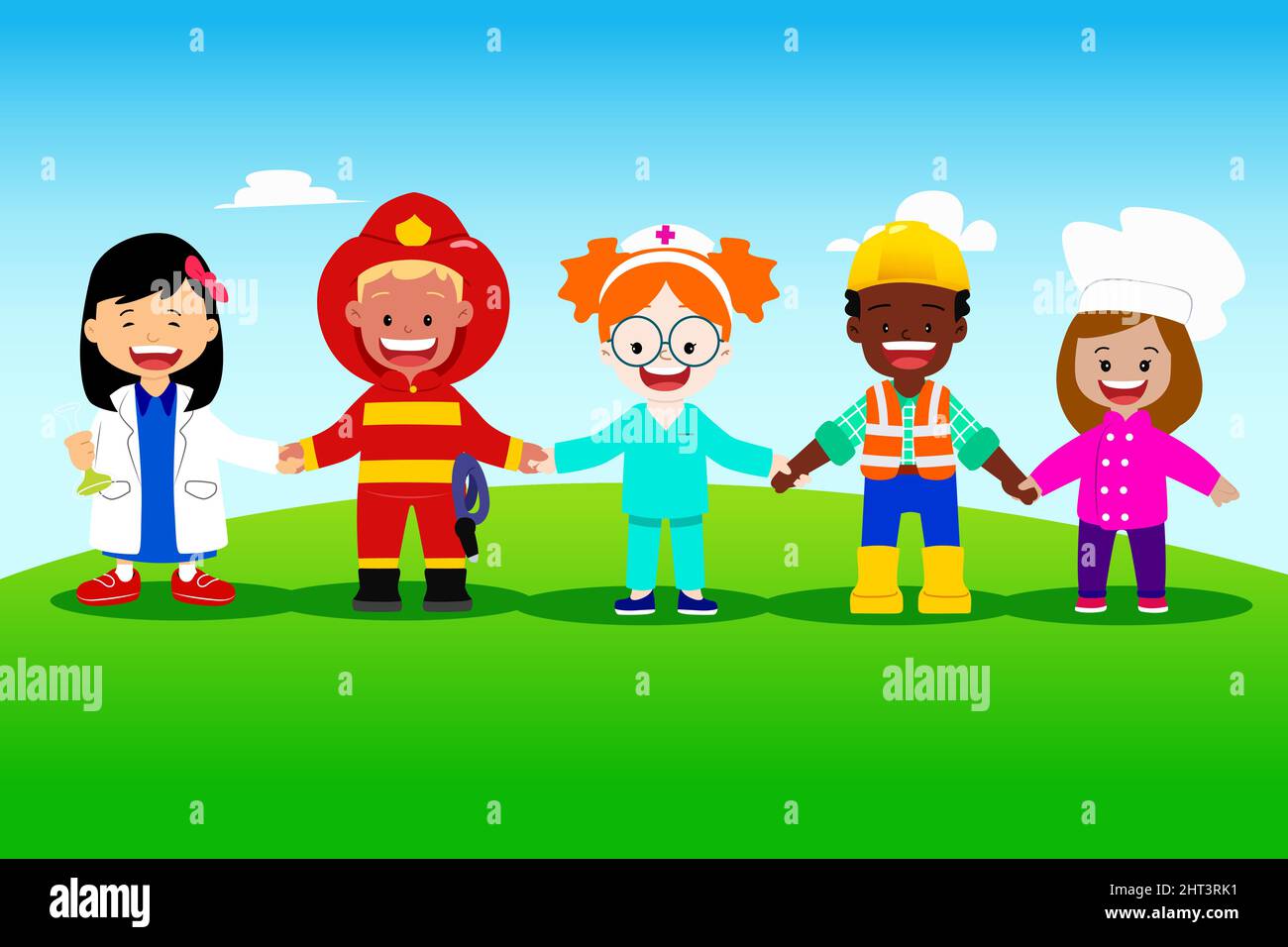 A vector illustration of Children in Professionals Uniforms Stock Vector