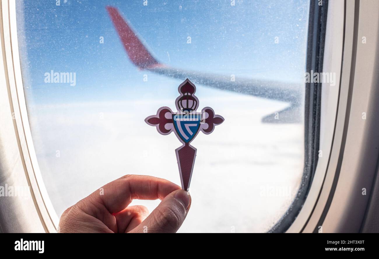 September 12, 2021, Vigo, Spain. The emblem of the RC Celta de Vigo football clu