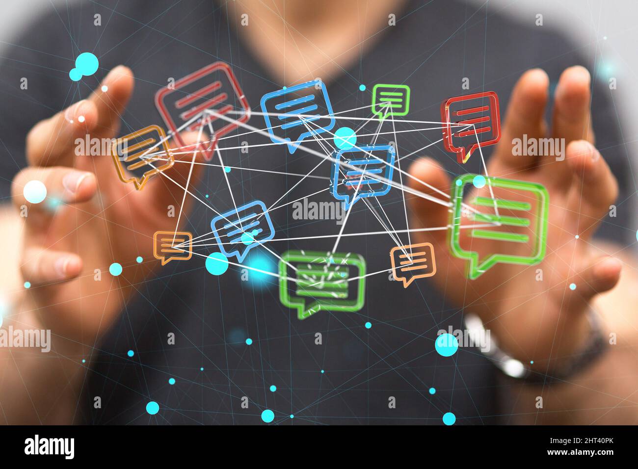 Person presenting the virtual projection of communications Stock Photo