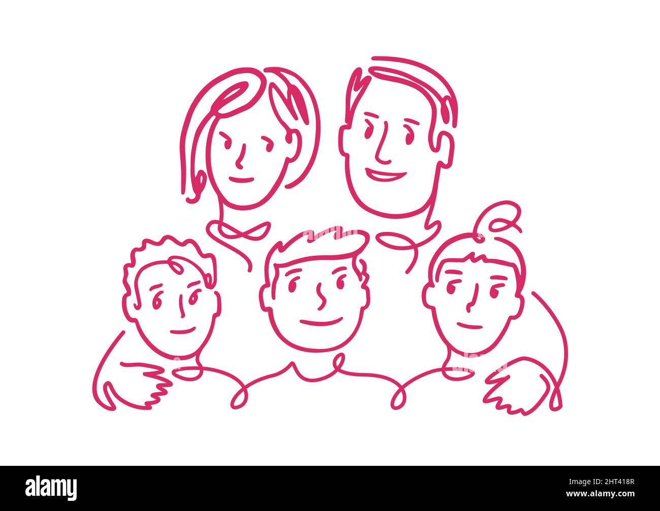Large happy family. Children and parents sketch doodle. Vector illustration Stock Vector