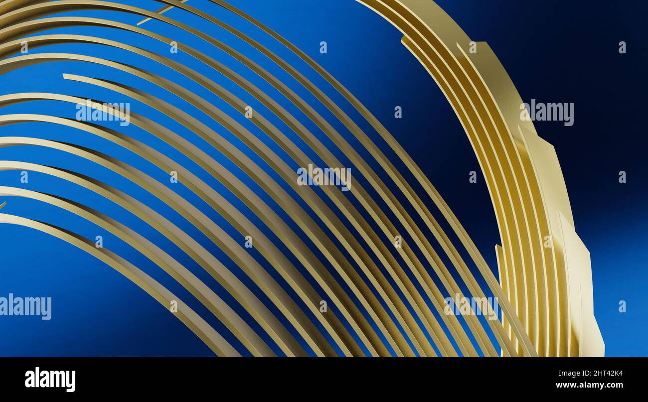Abstract blue background with gold line waves Stock Photo - Alamy
