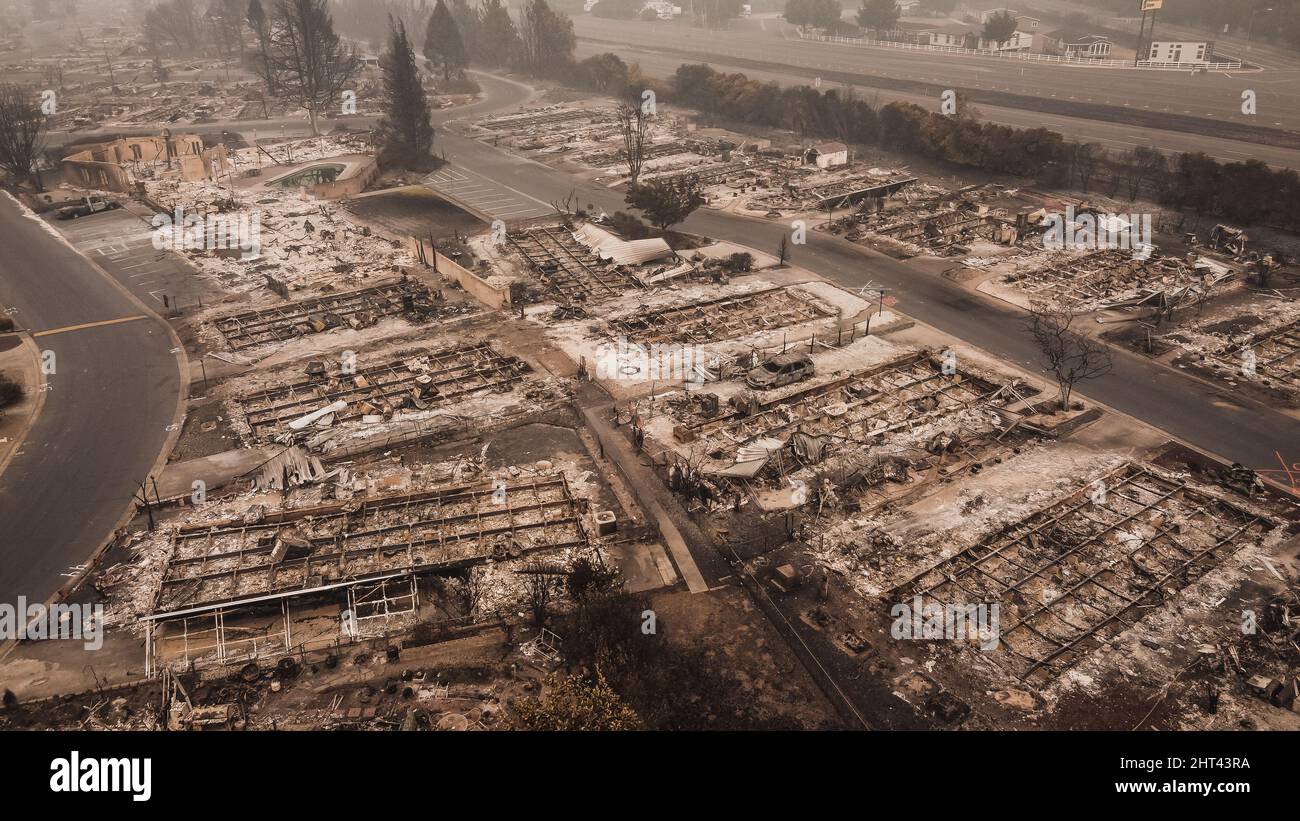 aftermath of wildfire Aerial View of the Almeda Wildfire in Southern