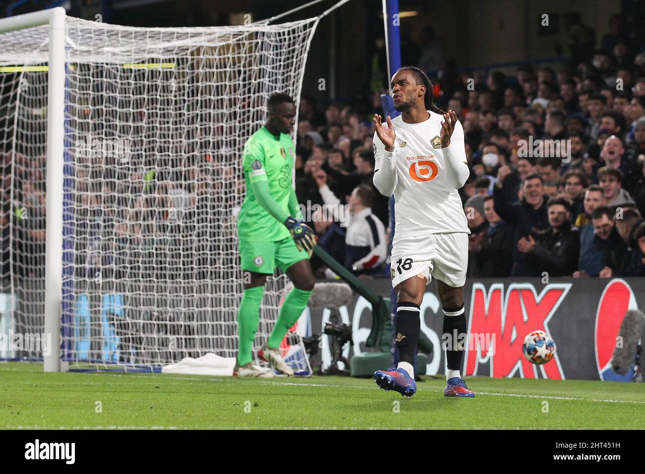 London, UK. 26th Feb, 2022. Renato Sanches of Lille rues missing a
