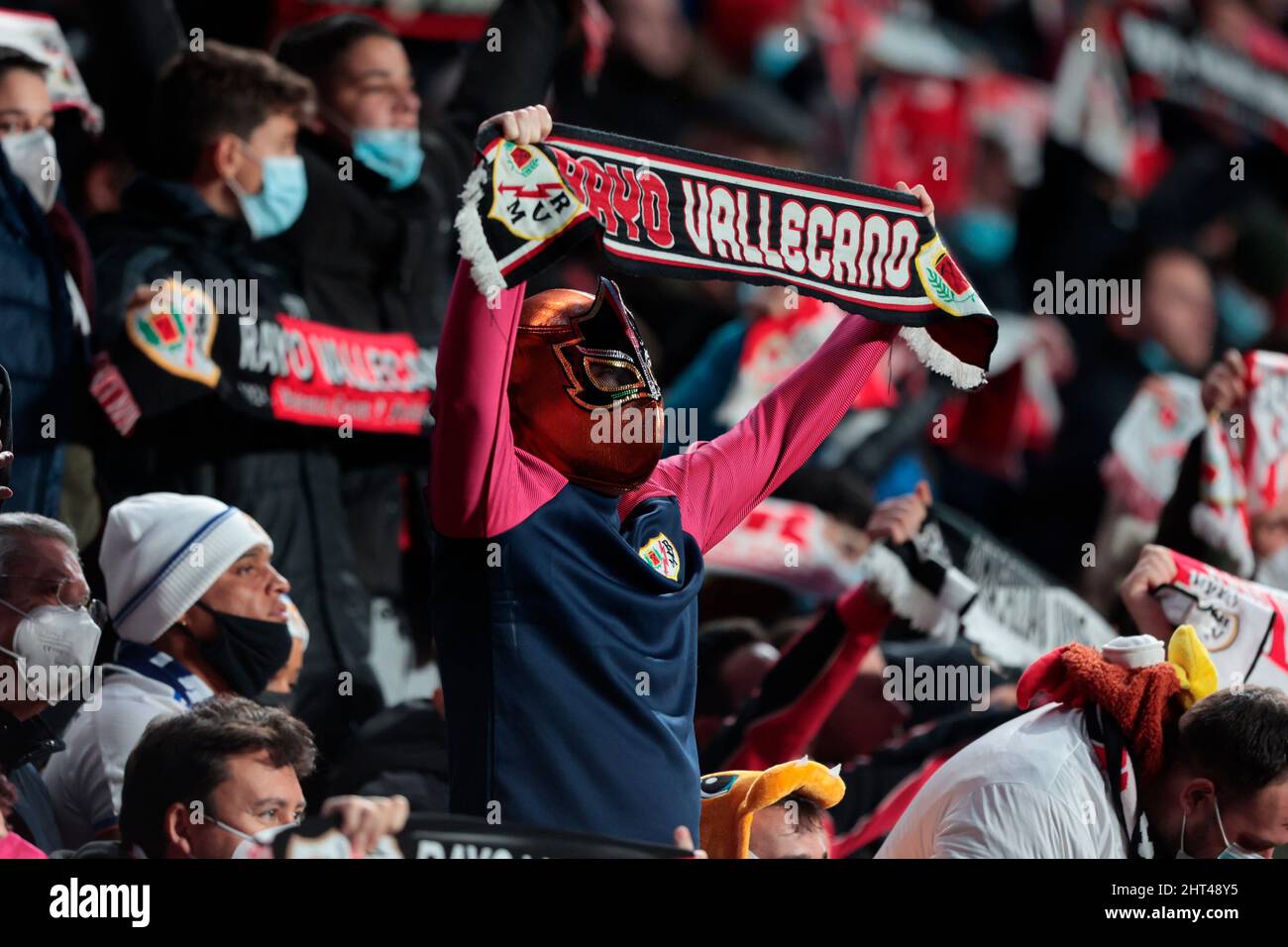 Madrid, Spanien. 26th Feb, 2022. Madrid, Spain; 26.02.2022.- Rayo Vallecano vs Real Madrid Football Soccer to La Liga Spain match 26 2021-2022 held at Estadio Rayo Vallecano, Madrid. Rayo Vallecano fans. Real Madrid player Final score 0-1 Real Madrid winners Credit: Juan Carlos Rojas/dpa/Alamy Live News Stock Photo