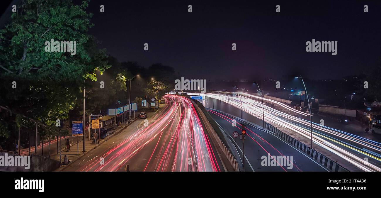 Light trails of cars on a highway at night in Mumbai Stock Photo - Alamy
