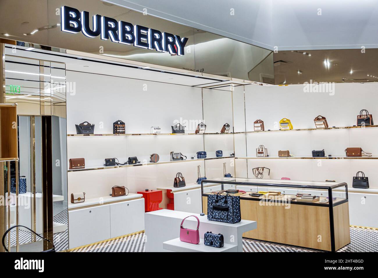 Bal Harbour Florida Bal Harbour Shops upscale luxury designer mall shopping Saks Fifth Avenue department store display sale inside interior Burberry B Stock Photo
