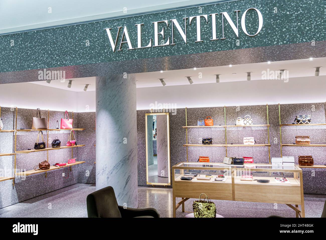 Bal Harbour Florida Bal Harbour Shops upscale luxury designer mall shopping Saks Fifth Avenue department store display sale inside interior Valentino Stock Photo