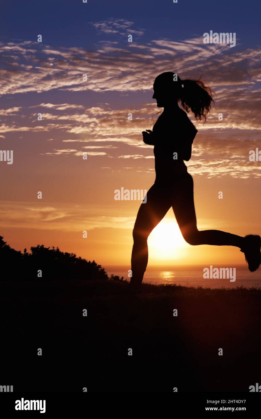 Running woman silhouette hi-res stock photography and images - Alamy