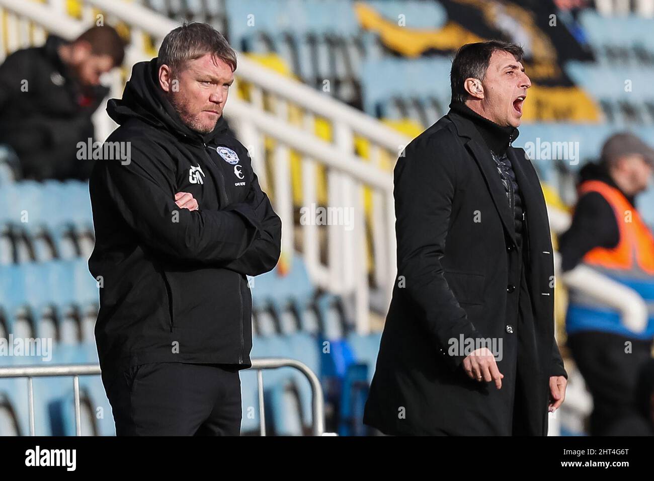 Shota Arveladze manager of Hull City and Grant McCann new manager of Peterborough United on the touchline during the game Stock Photo