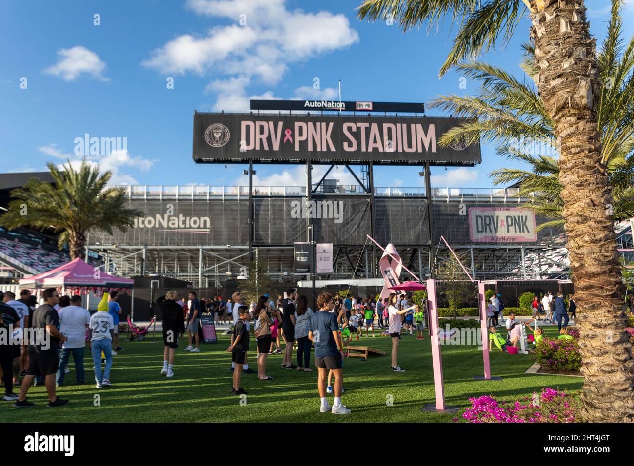 Fort Lauderdale, FL, USA. 26th Feb. 2022.  Fans and Stadium. Soccer game between Inter Miami CF vs Chicago Fire FC, MLS 2022 season at DRV Pink Stadium. Credit: Yaroslav Sabitov/YES Market Media/Alamy Live News Stock Photo