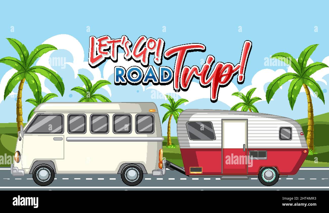 Lets go on a road trip icon with van for summer illustration Stock ...
