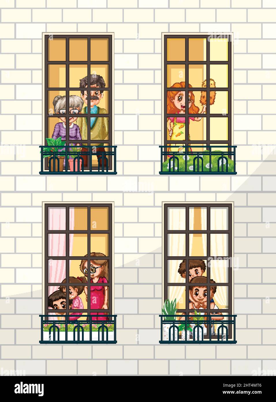 Building facade with people at the windows illustration Stock Vector ...