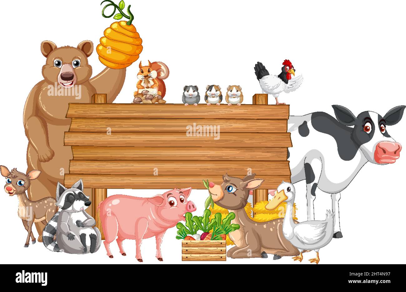 Animal with wooden sign banner illustration Stock Vector Image & Art ...