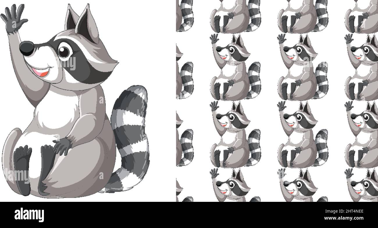 Seamless design of raccoon on white background illustration Stock ...
