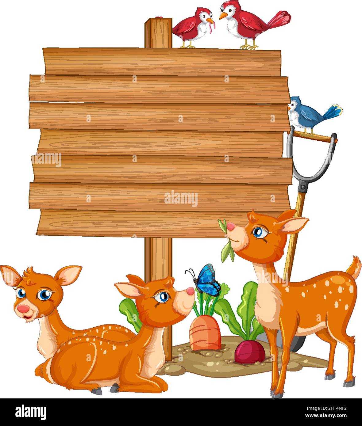 Deer with wooden sign banner illustration Stock Vector Image & Art - Alamy