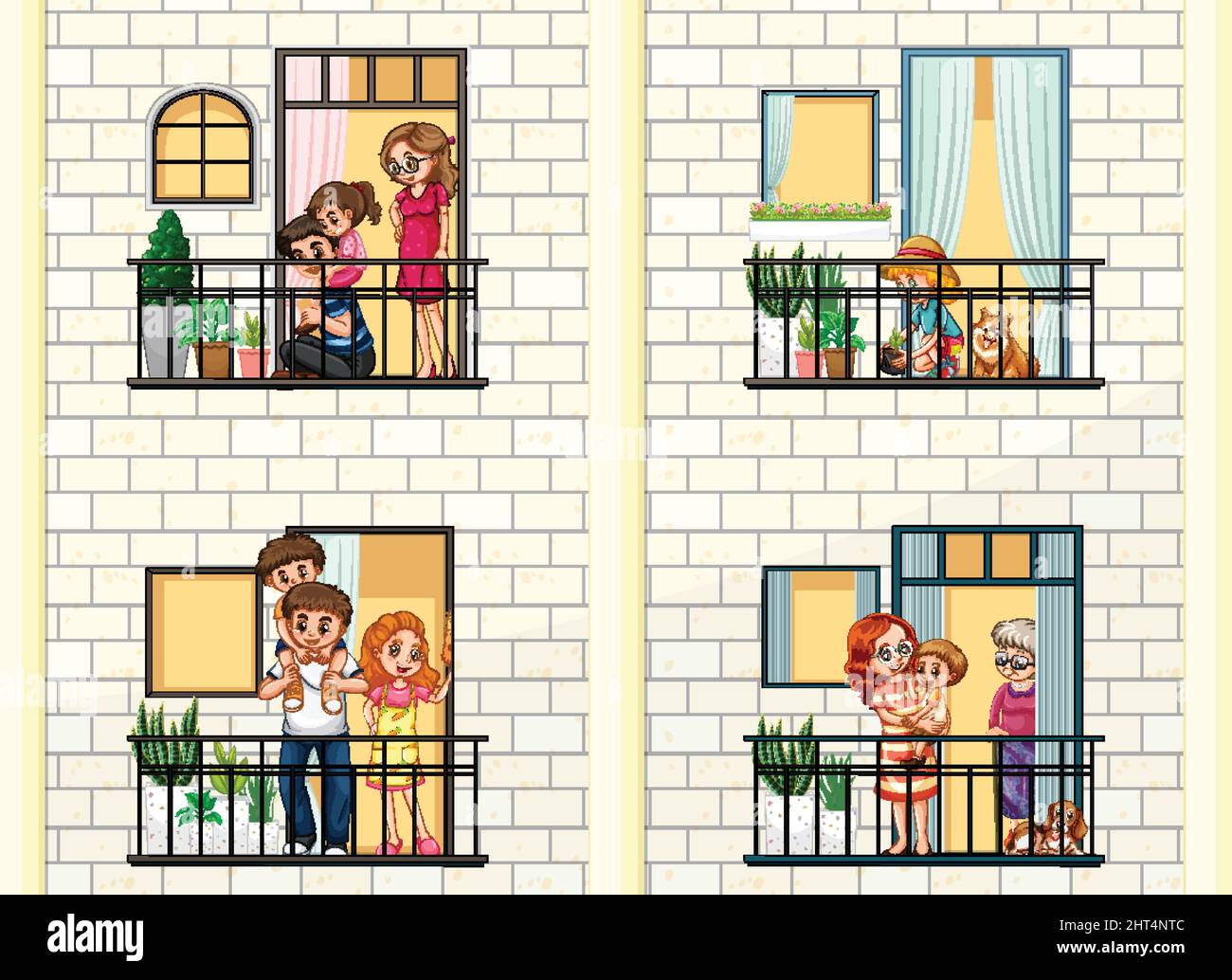 Building facade with people at the windows illustration Stock Vector ...