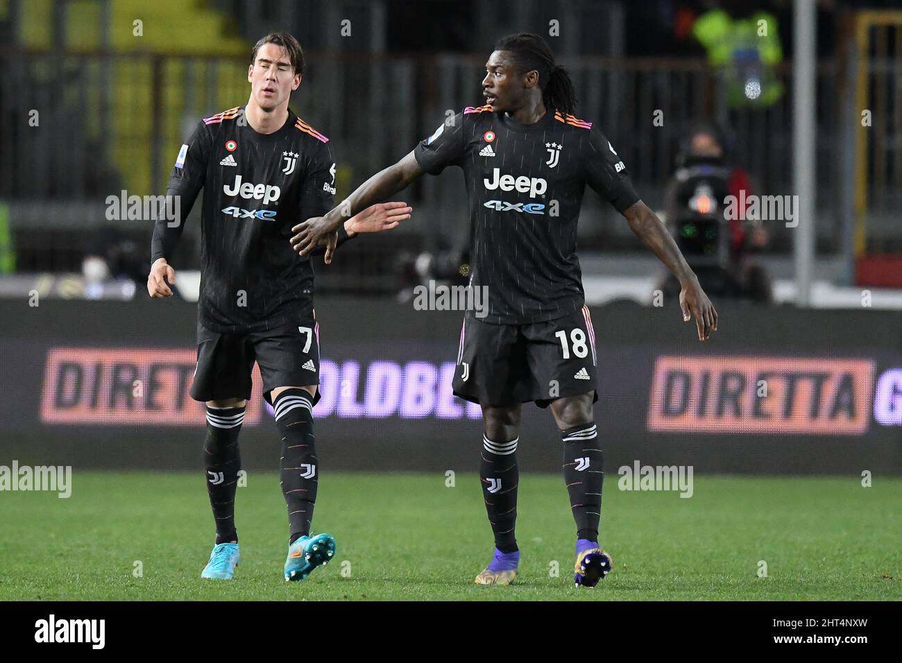 Moise Kean of Juventus Fc and Dusan Vlahovic of Juventus Fc during the  Italian championship Serie A football match between UC Sampdoria and  Juventus FC on March 12, 2022 at Luigi Ferraris