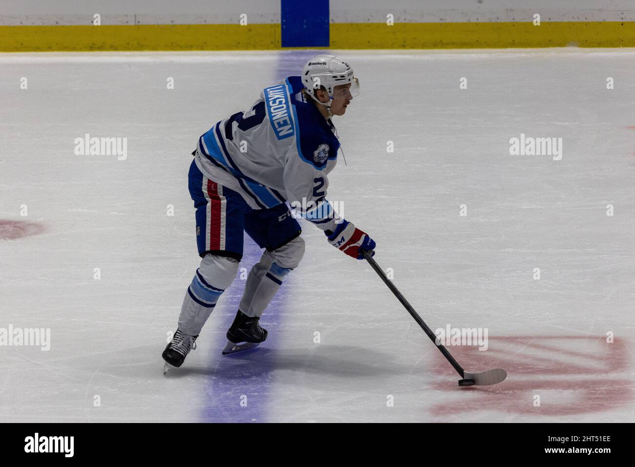 February 26, 2022: Toronto Marlies forward Jack Kopacka (52) skates in the  Rochester Americans zone in the third period. The Rochester Americans  hosted the Toronto Marlies on Defend the Ice Night in