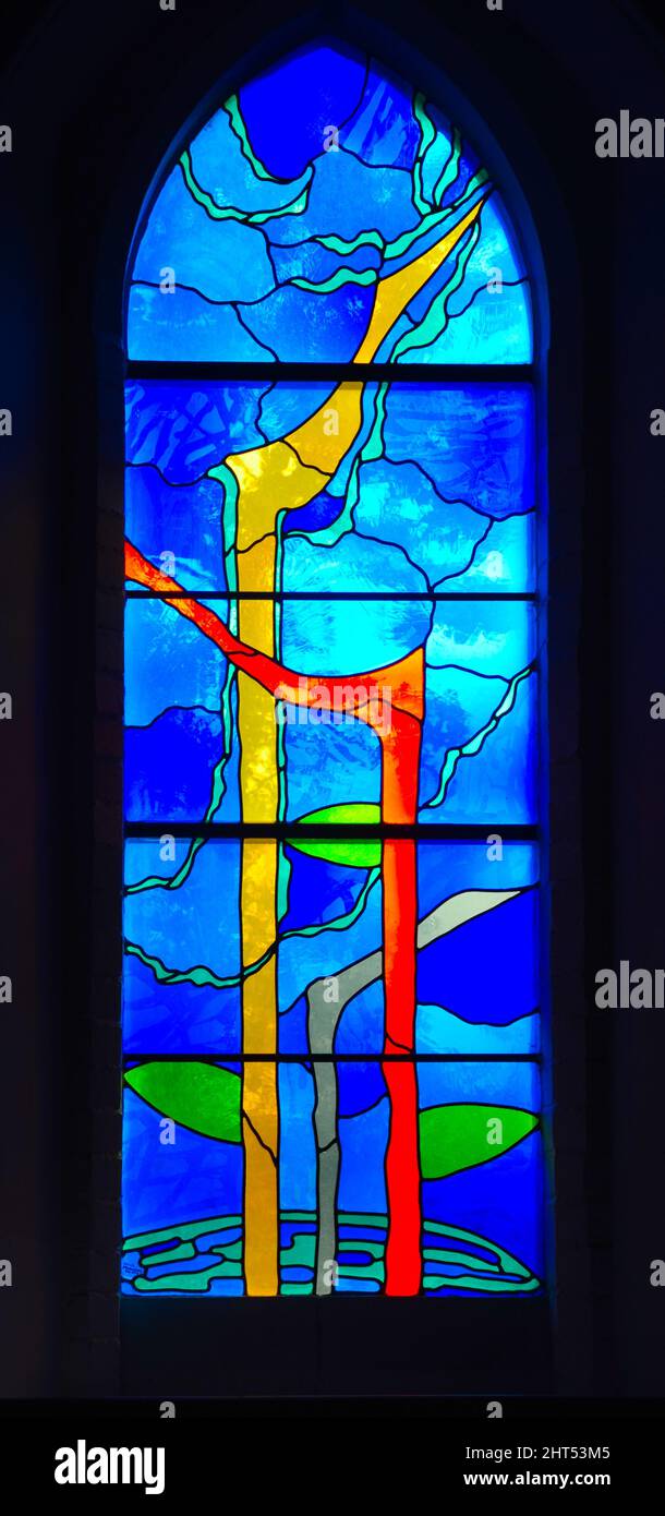Mosaic window of a church with an abstract painting Stock Photo - Alamy