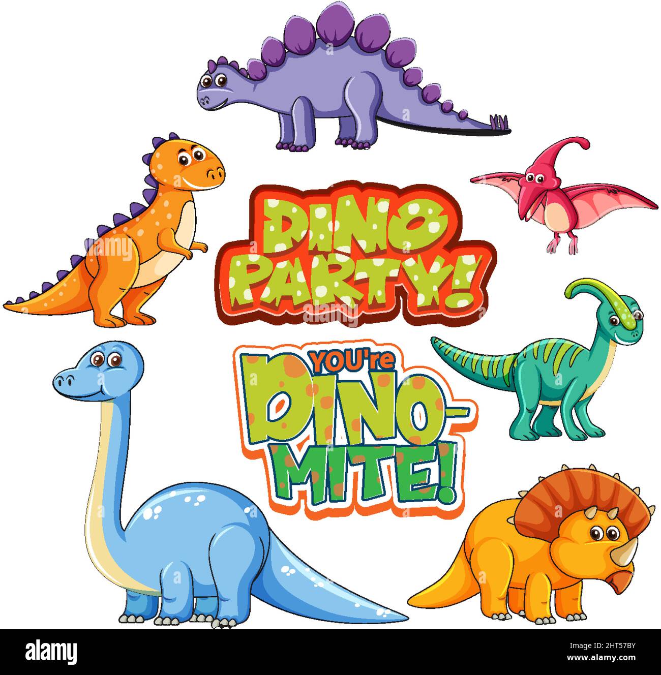 Set of cute dinosaurus cartoon characters illustration Stock Vector ...