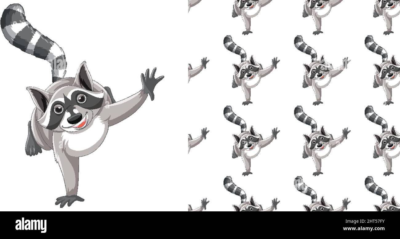 Seamless design of raccoon on white background illustration Stock ...