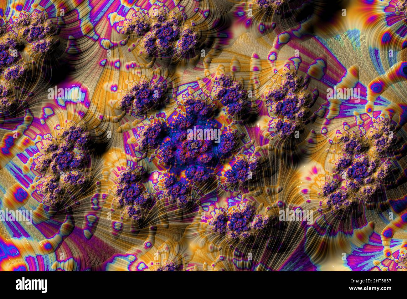 Abstract art in purple and yellow colors with visual depth for