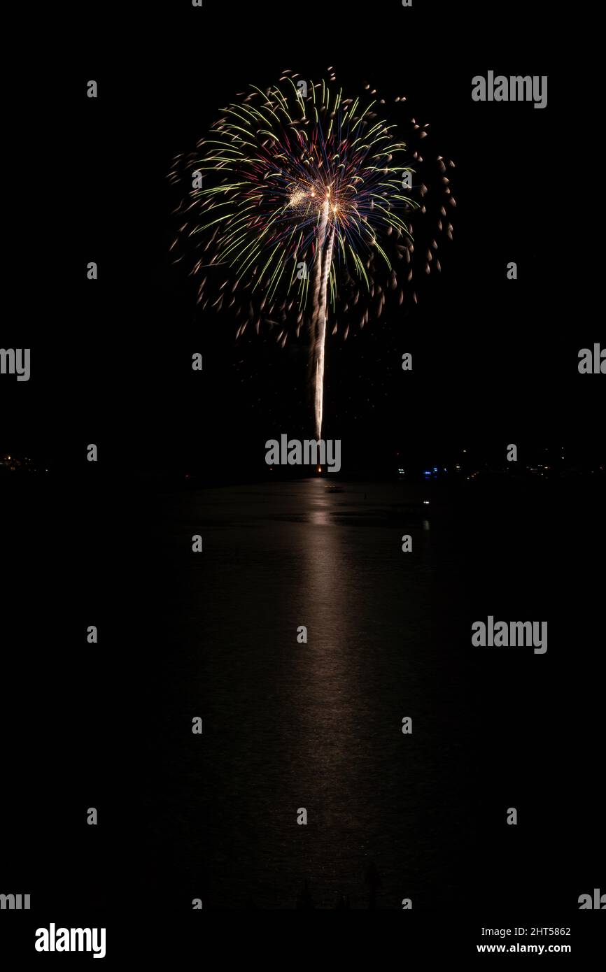 Spectacular New Year's Eve fireworks in Marina del Rey, CA Stock Photo