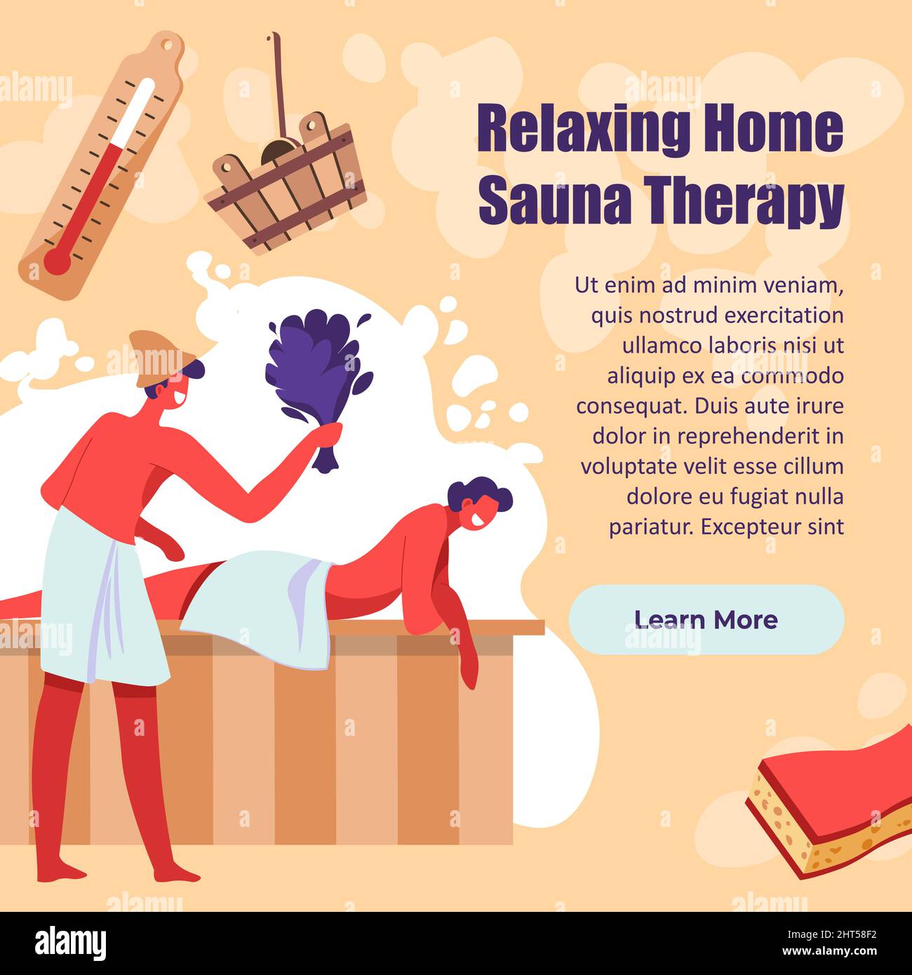 Relaxing home sauna therapy, bathing vector web Stock Vector