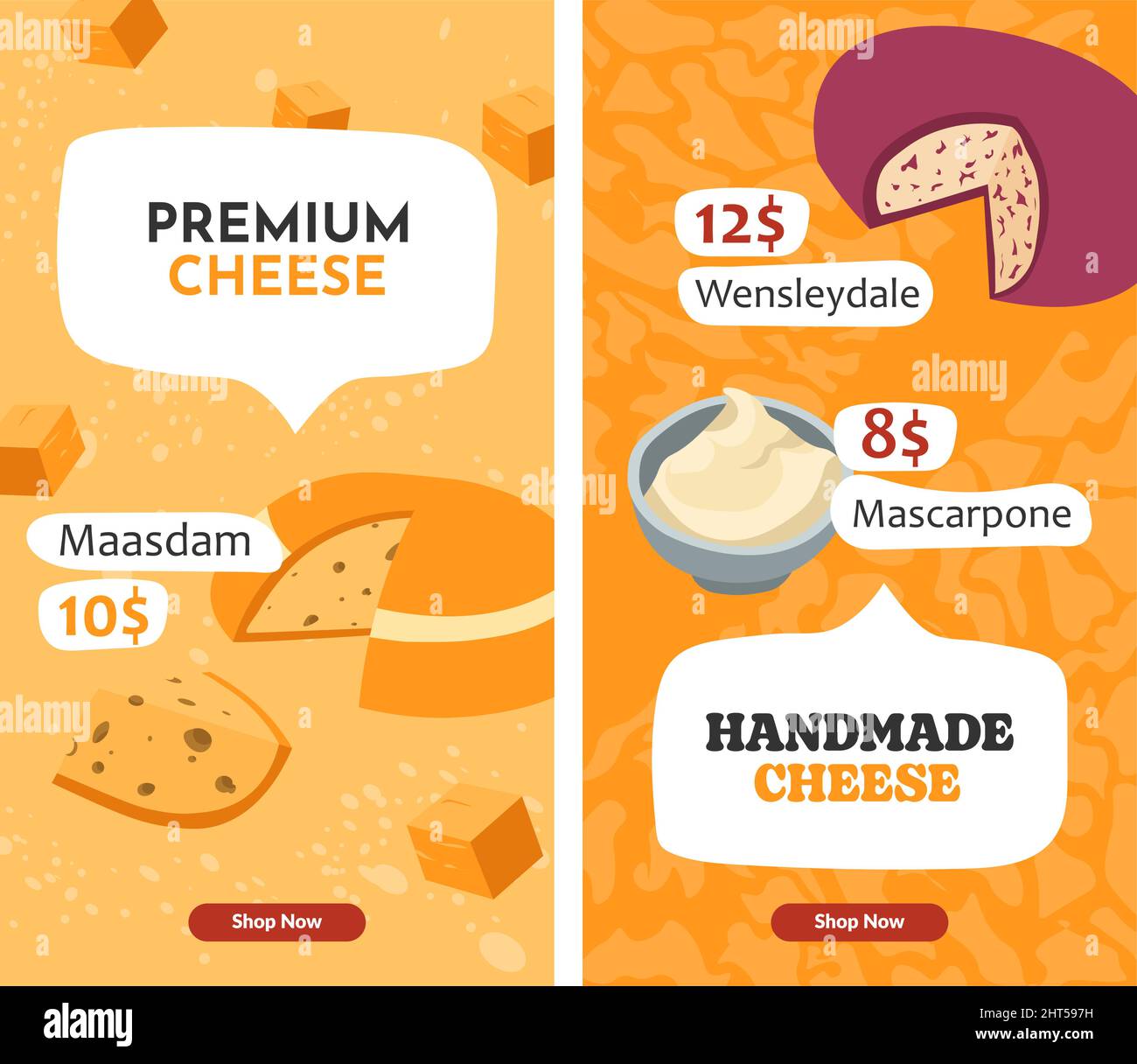 Premium cheese, handmade dairy products website Stock Vector Image