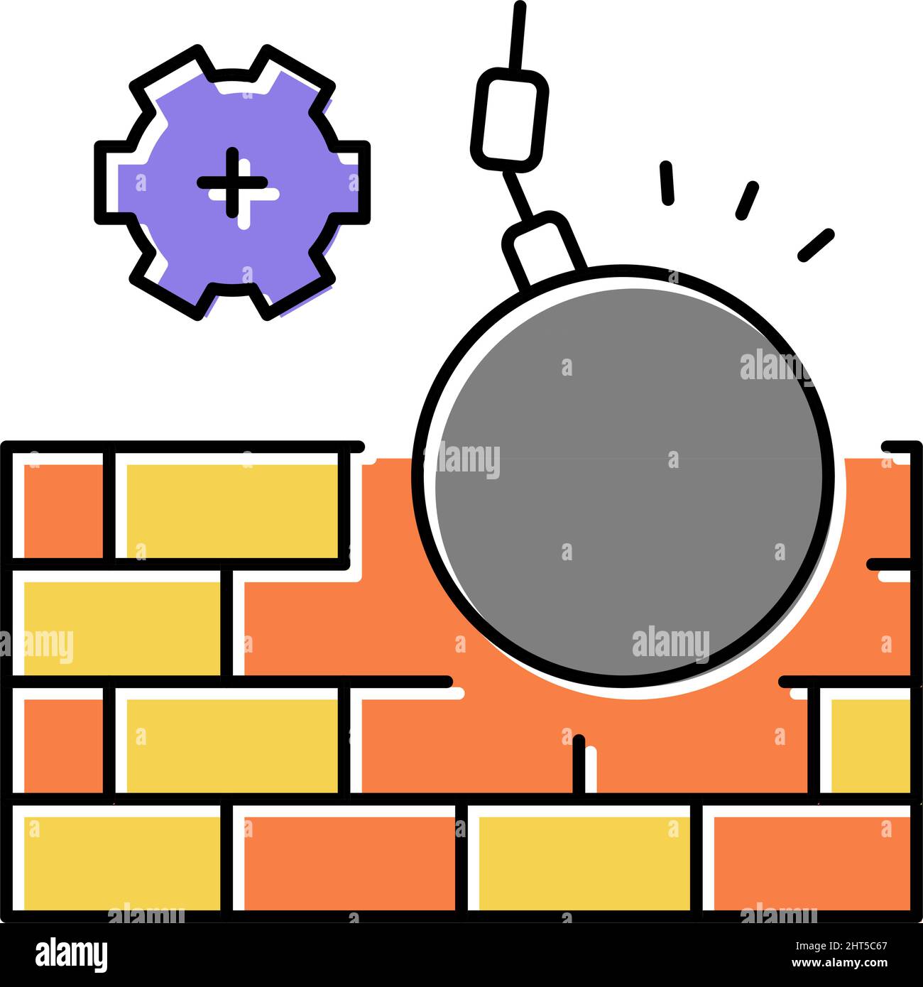wall building construction dismantling color icon vector illustration