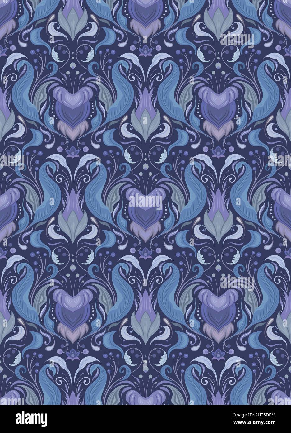 Seamless pattern with vintage floral ornament in very peri for fabric ...