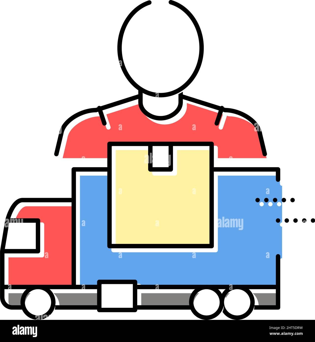 mover delivery service worker and truck color icon vector illustration