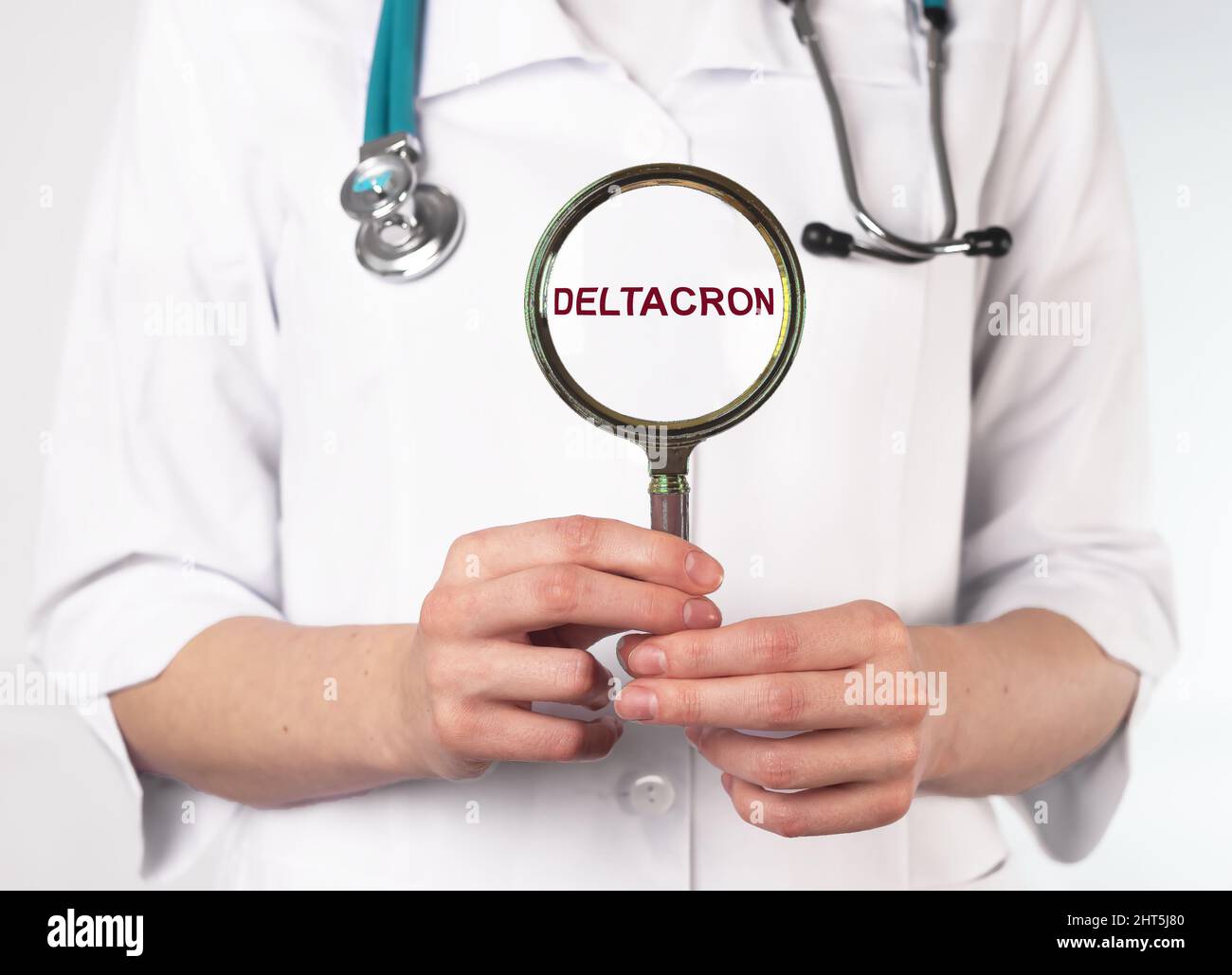 Deltacron word, corona virus strain, variant. Stock Photo