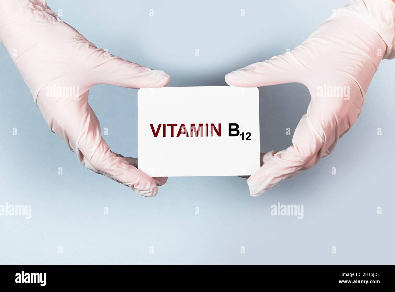 Vitamin B 12 text on paper. health concept. Stock Photo
