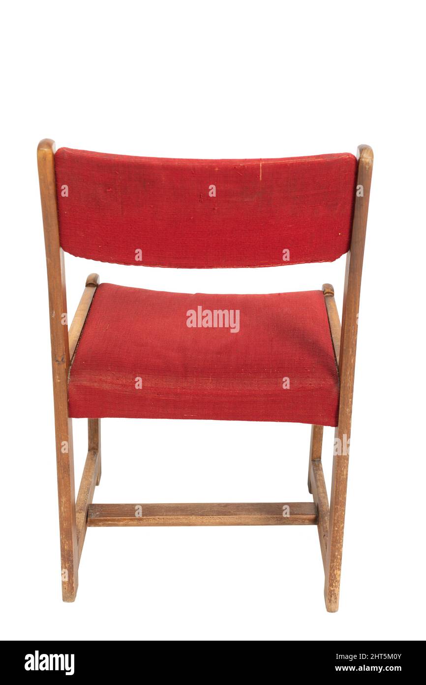 Polish red original chair from the 1970s and 1980s, rear view. Stock Photo