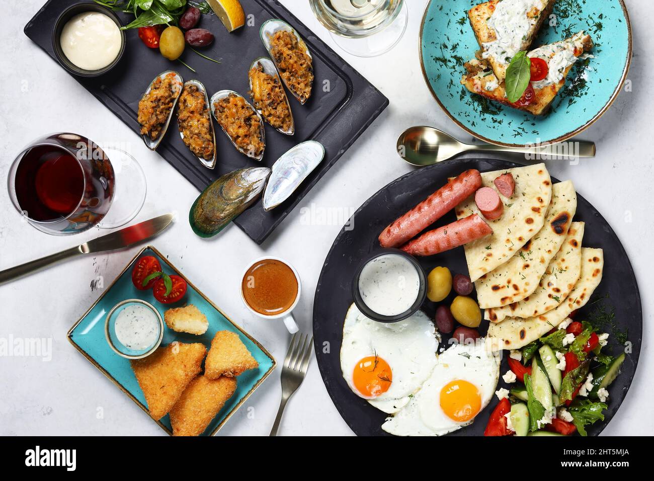 breakfast food assortment, Greek cuisine Stock Photo Alamy