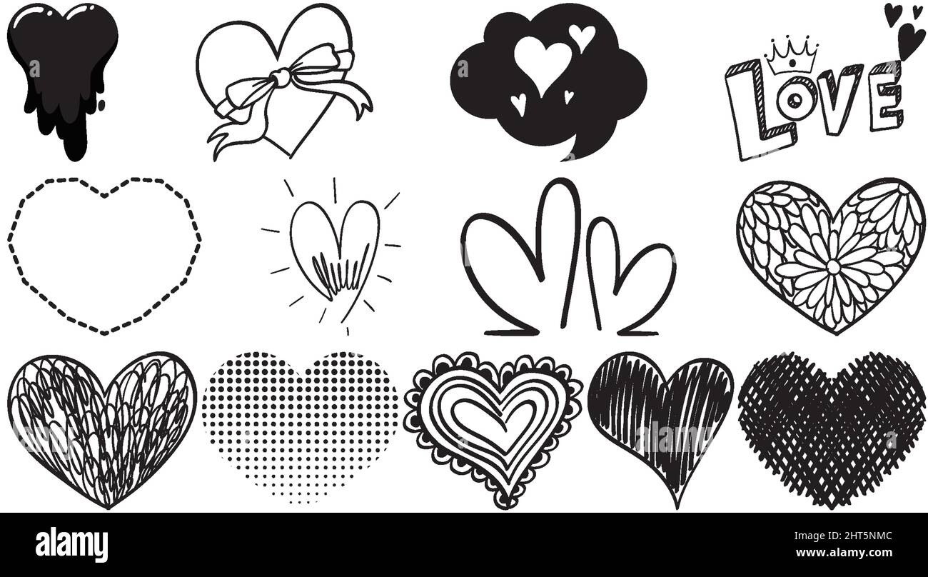 Black hand drawn hearts set illustration Stock Vector Image & Art - Alamy