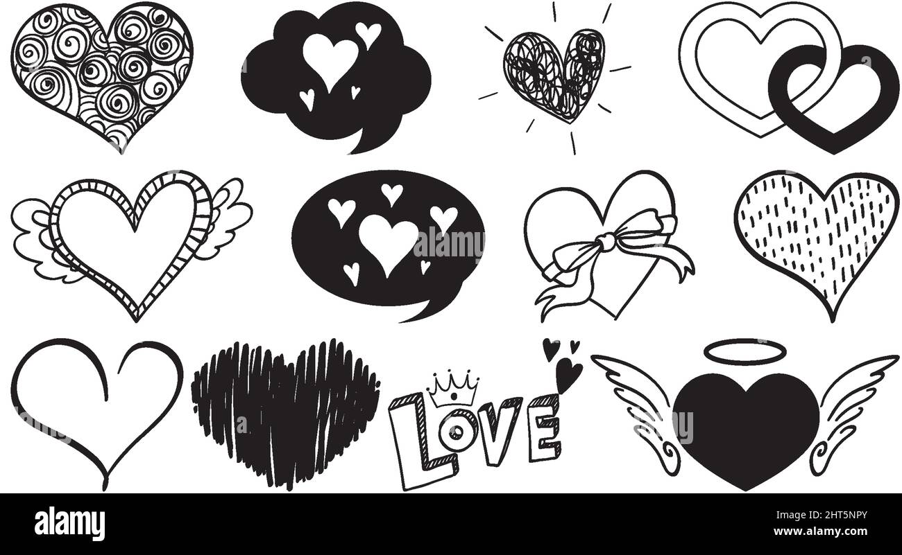 Black hand drawn hearts set illustration Stock Vector Image & Art - Alamy